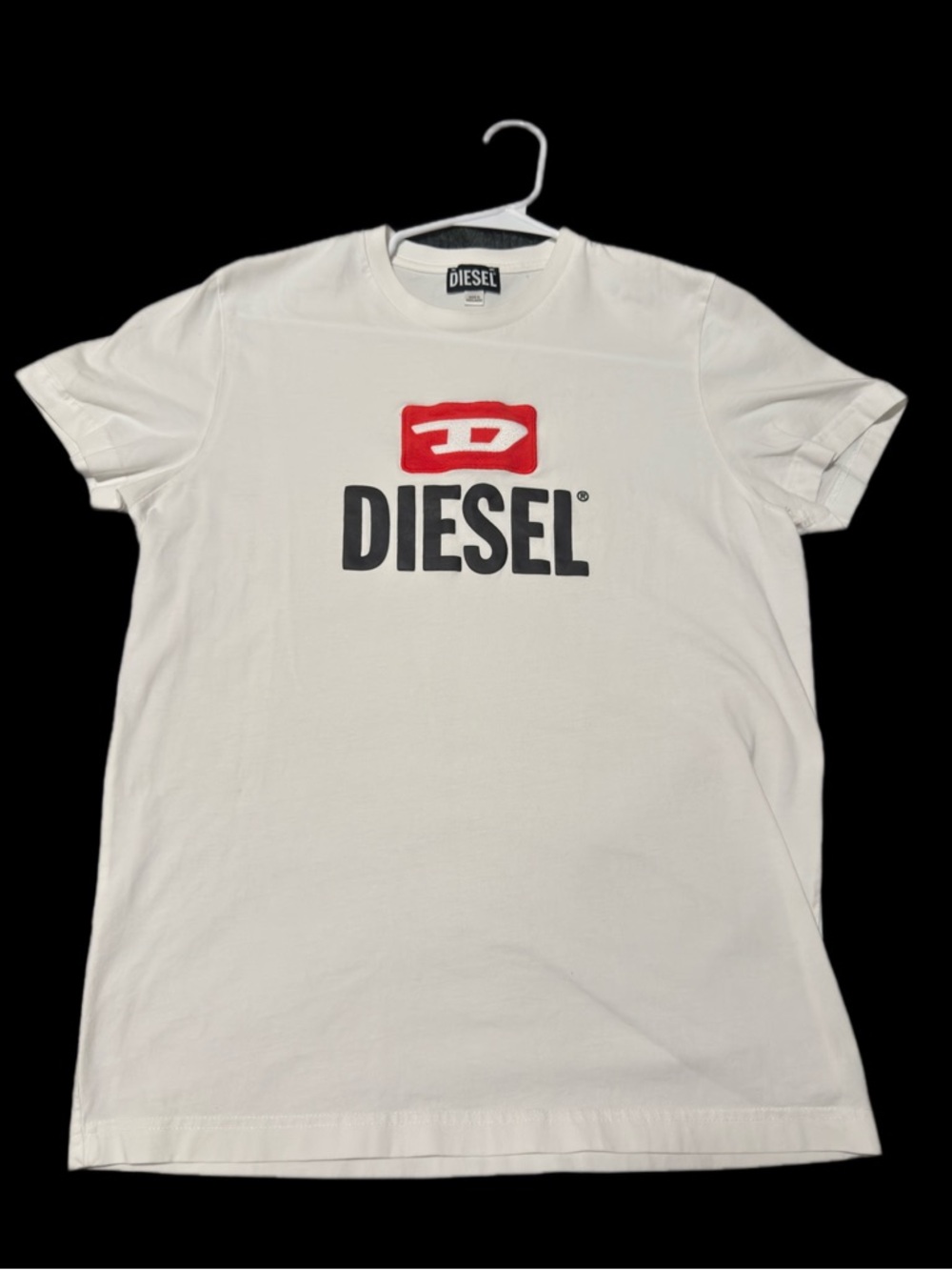 Diesel White Short Sleeve Tee with Red and Black Logo